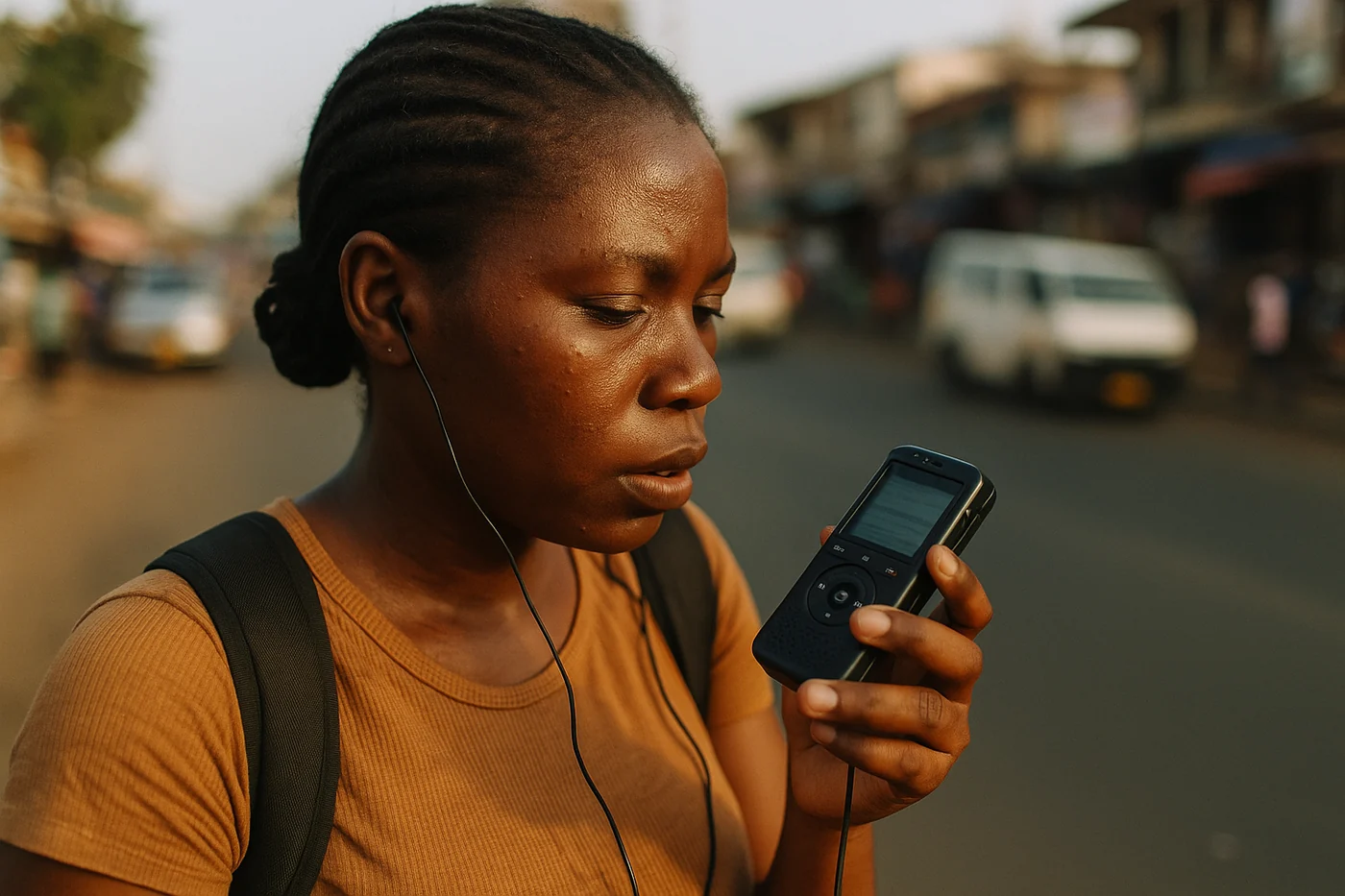 A contributor in Ghana photographing market stalls for a data capture task